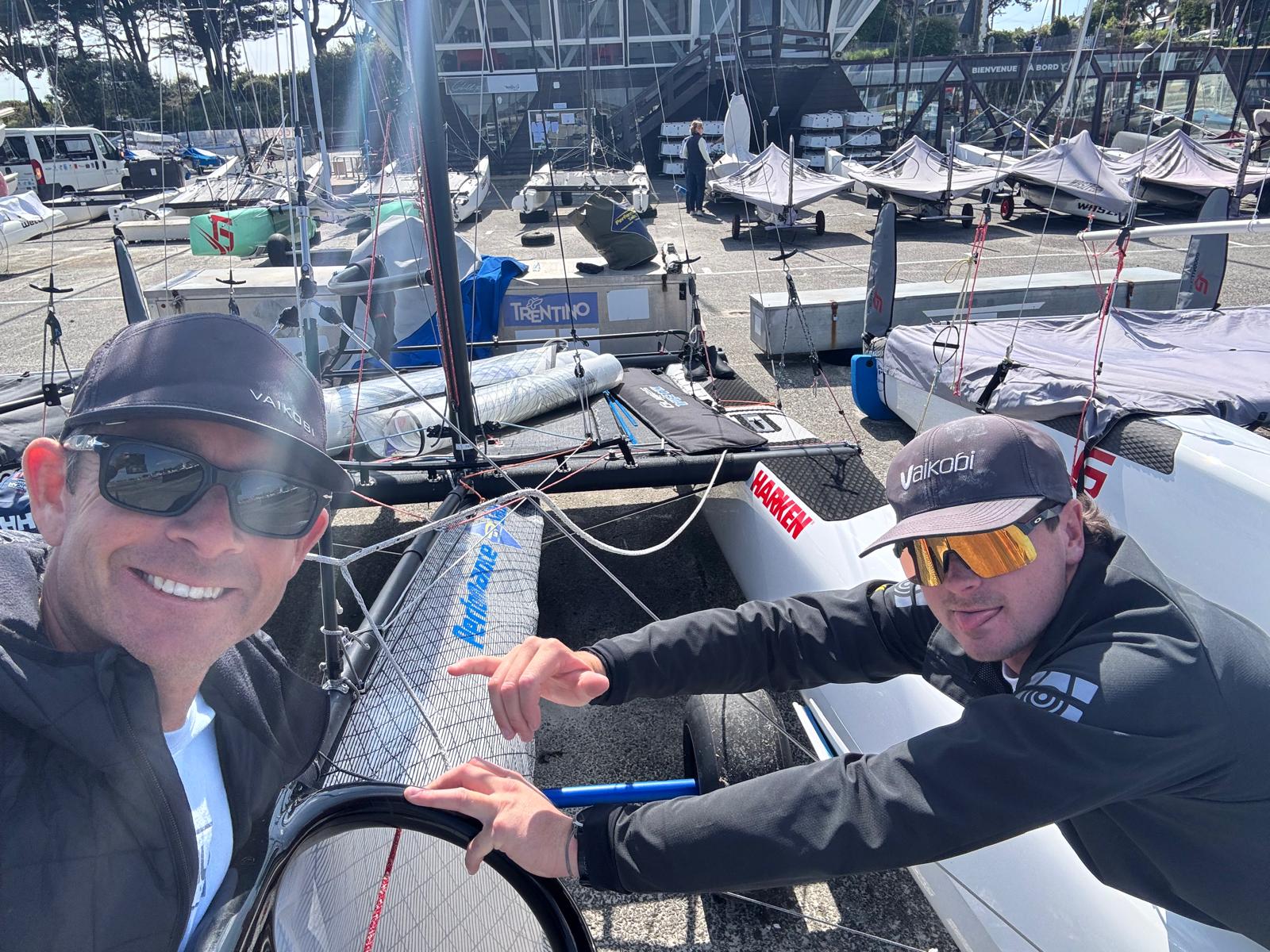 Gavin Colby & @kai.colman.aus after their first course racing regatta on the @nacraracing Evo F18. @vaikobisail - Final results later at Catsailingnews web.