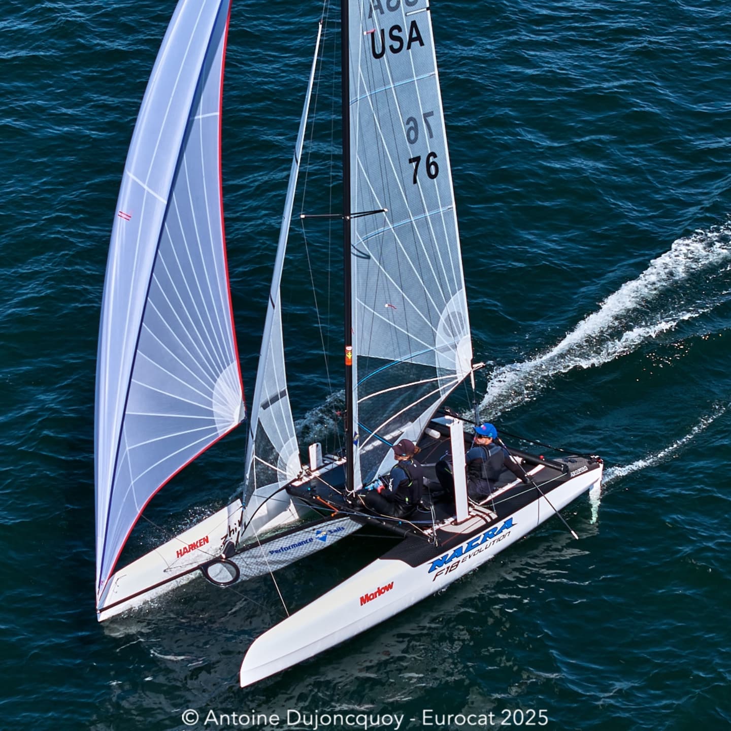 F18 Eurocat 2025 Course Racing winners: @raviparent & @segel_lena. Photo by Antoine Dujoncquoy / Eurocat 2025 / YC Carnac