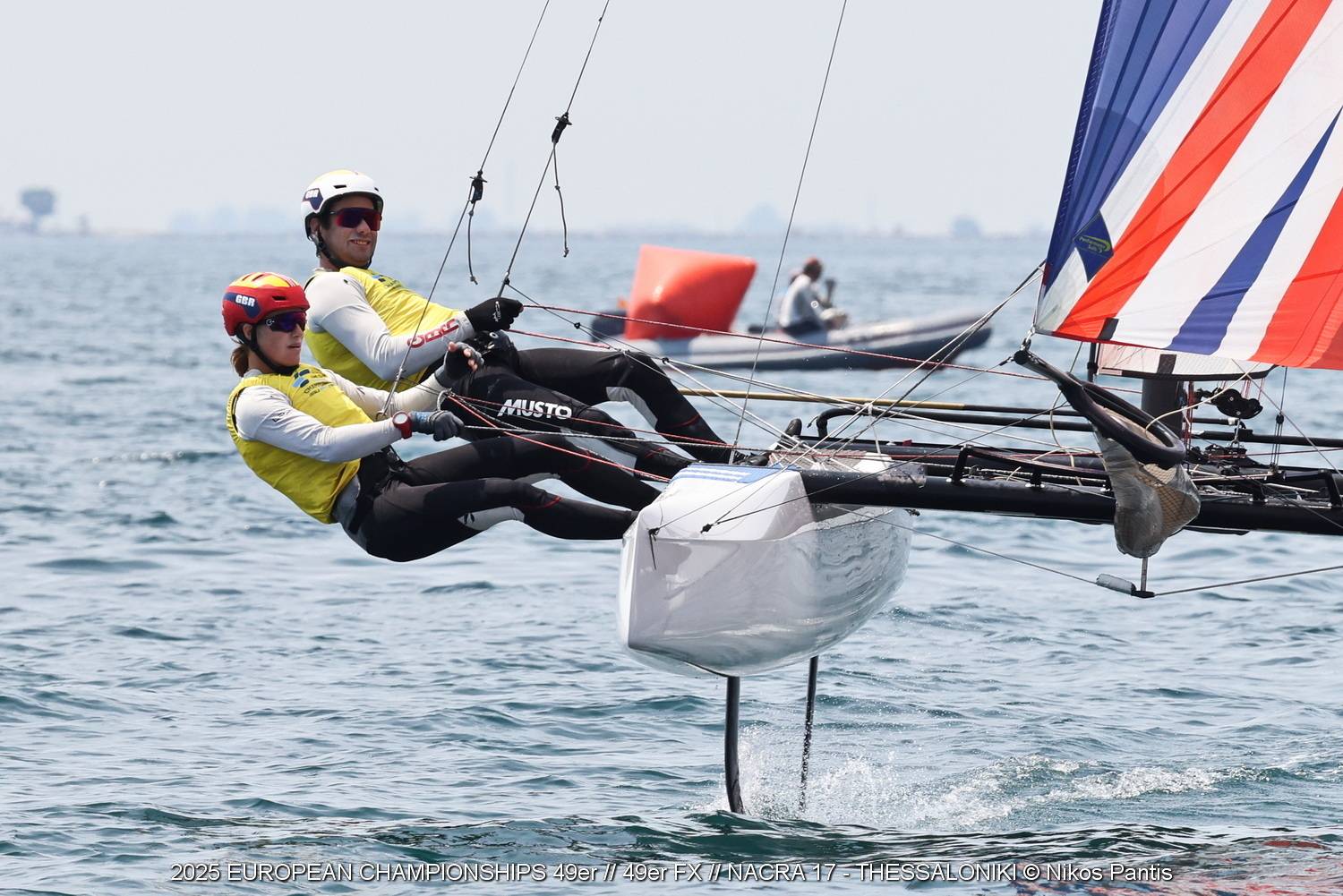 Nacra 17 Europeans at Thessaloniki, Gimson & Burnet dominate. Photo: Nikos Pantis / Nacra 17 Class . Complete results at Catsailignews web.