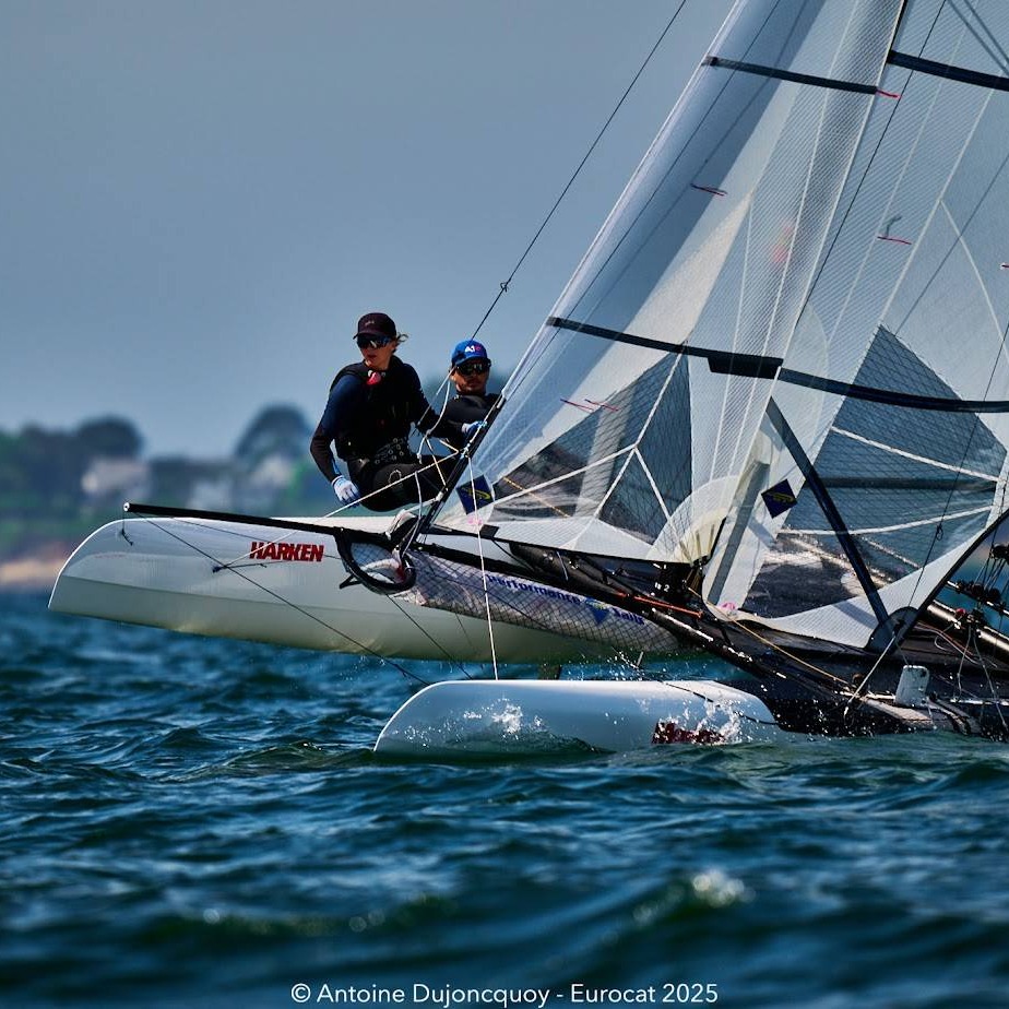 Eurocat 2025 Day 1. Ravi Parent & Lena Weisskichel by Antoine Dujoncquoy. Results at Catsailingnews web.
