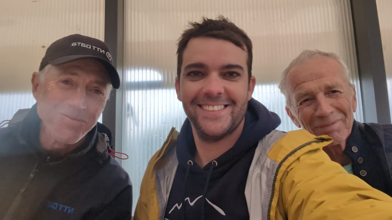 3 World Champs in one shot, @pablo.volker racing F18 at Travemunde with two Legends, Helge & Christian Sach. Later results at Catsailingnews web.